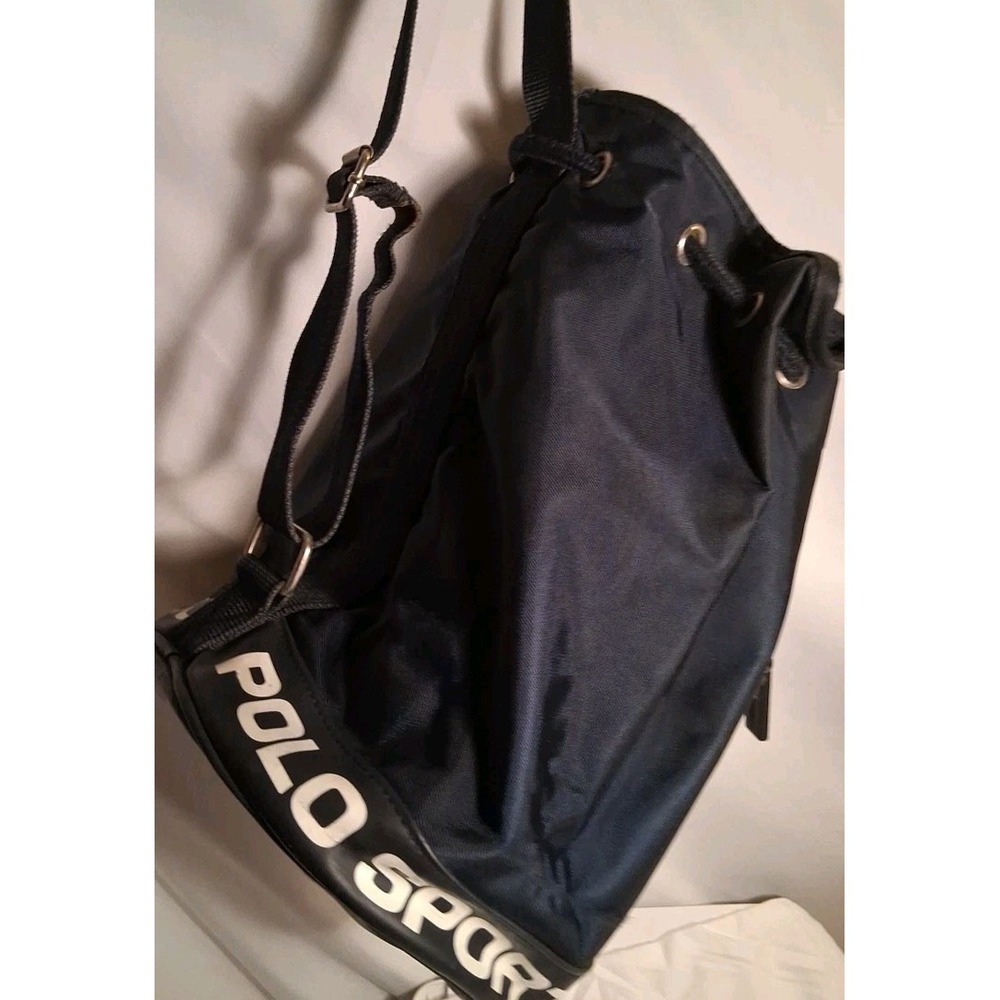 Polo Sport‎ Ralph Lauren Black Nylon Drawstring Backpack Bucket Bag Vintage - Picture 4 of 6